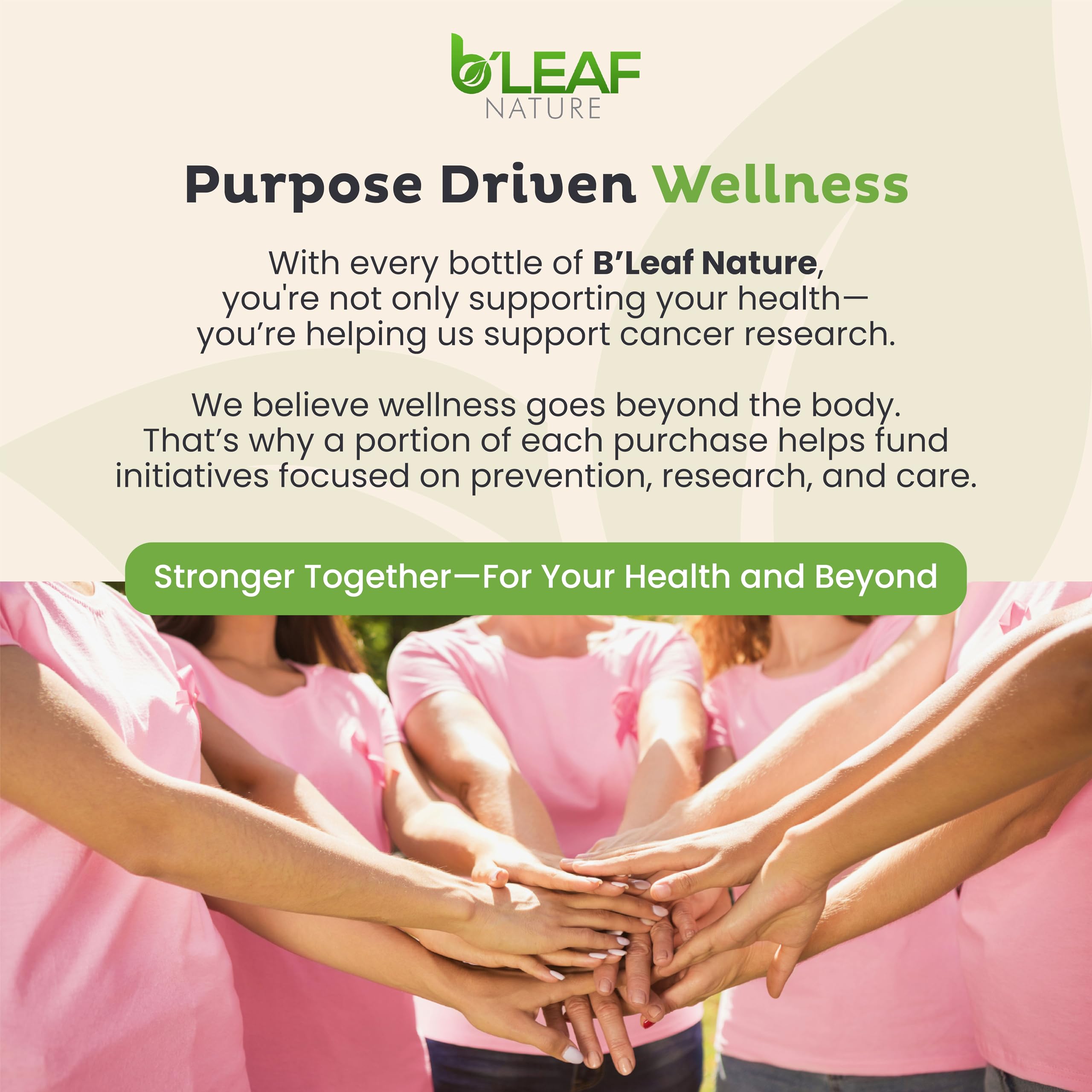 B'LEAF NATURE frasco en ambiente natural transmitiendo suplemento limpio y vegano