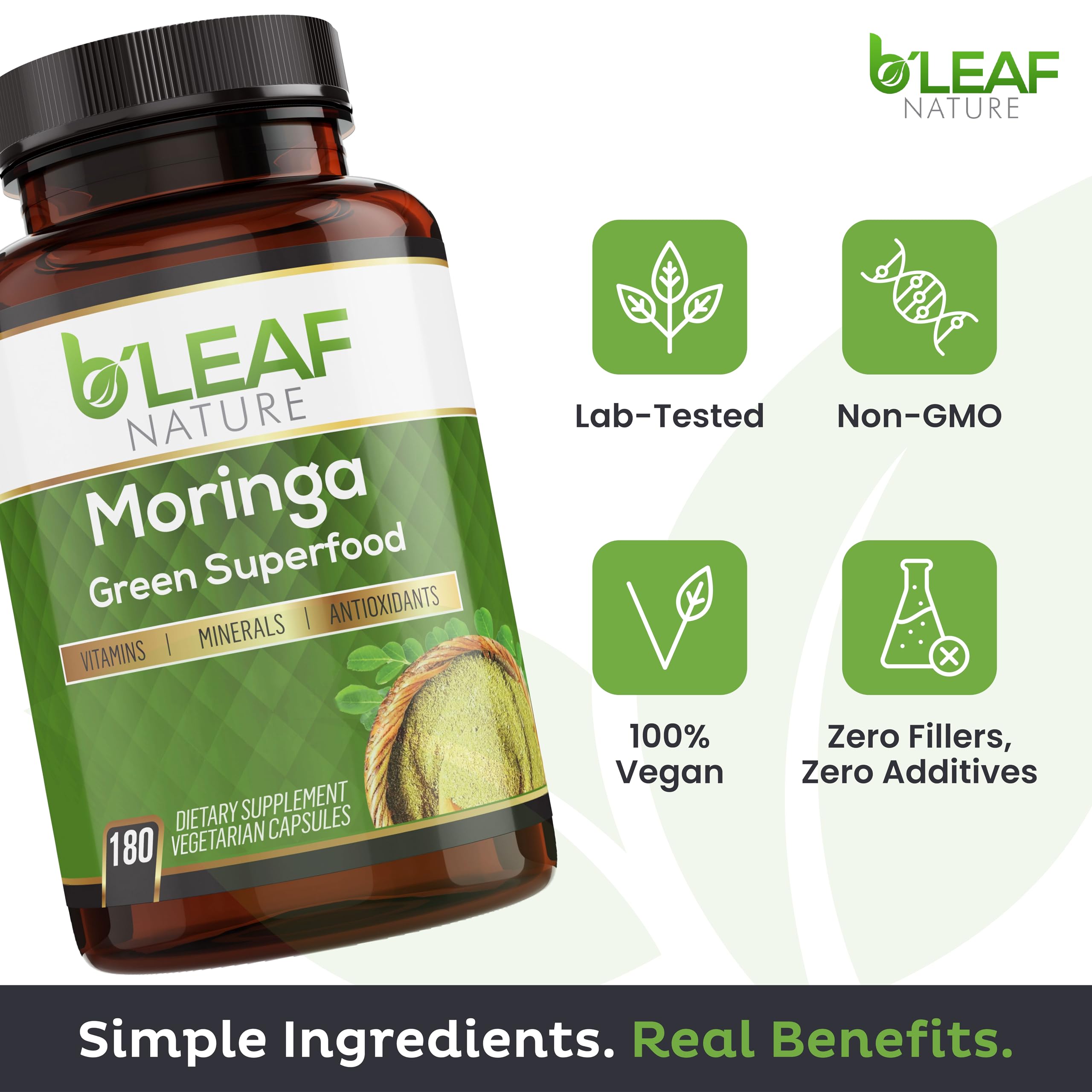 B'LEAF NATURE etiqueta nutricional enfocada para comprobar ingredientes puros