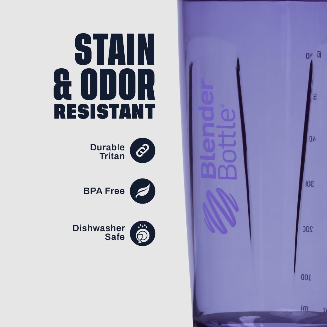 BlenderBottle boca ancha y marcas de medida, facilita añadir suplementos