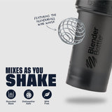 BlenderBottle base redondeada que mejora la disolución del polvo
