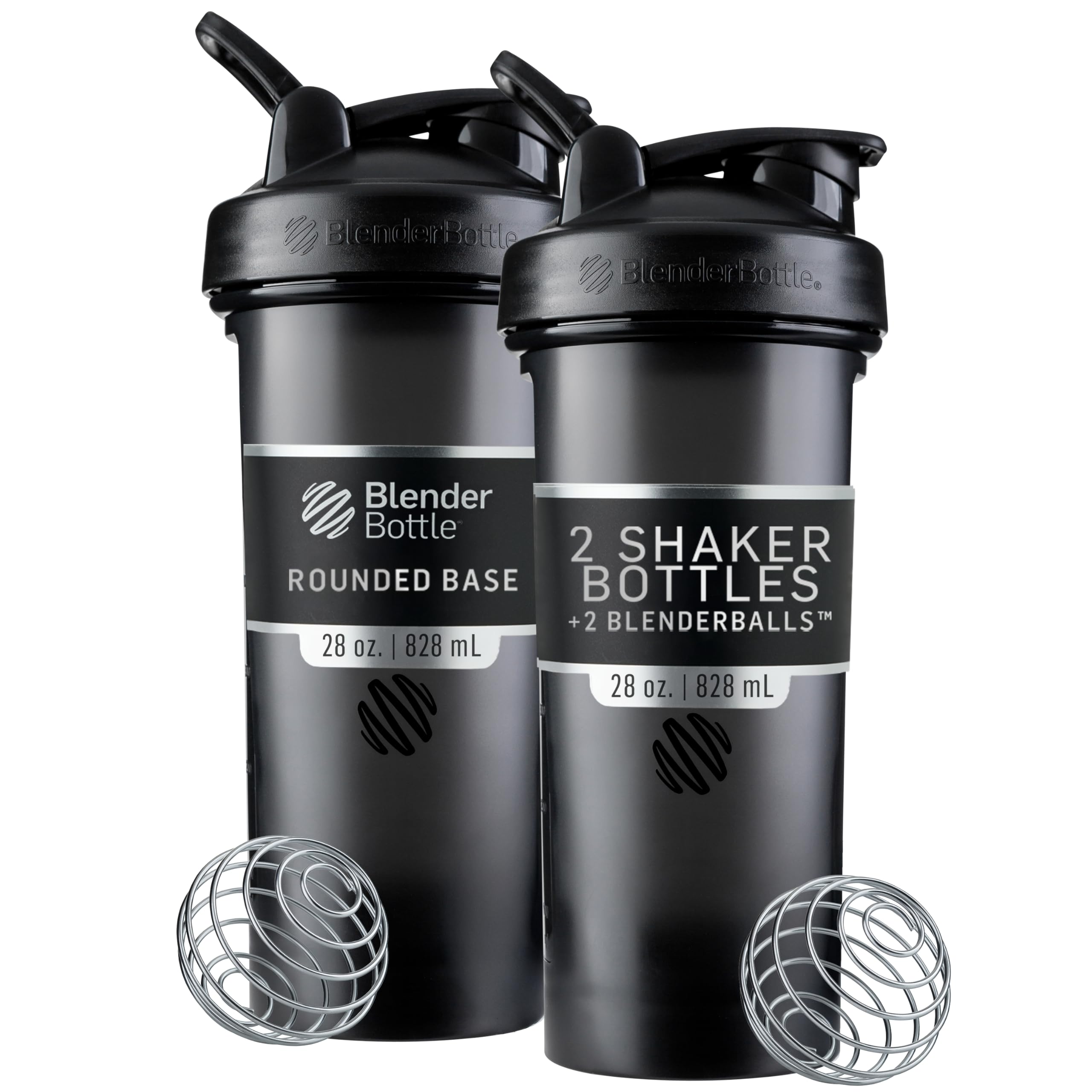 BlenderBottle vista frontal en pack negro mostrando diseño y capacidad