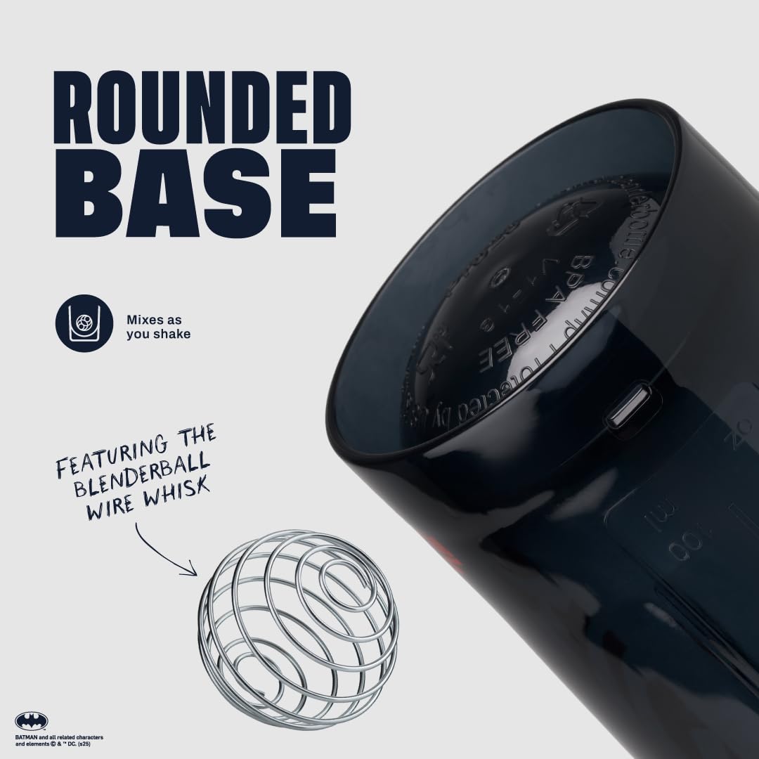 BlenderBottle DARK KNIGHT BlenderBall de acero 316 en movimiento, mezcla sin grumos