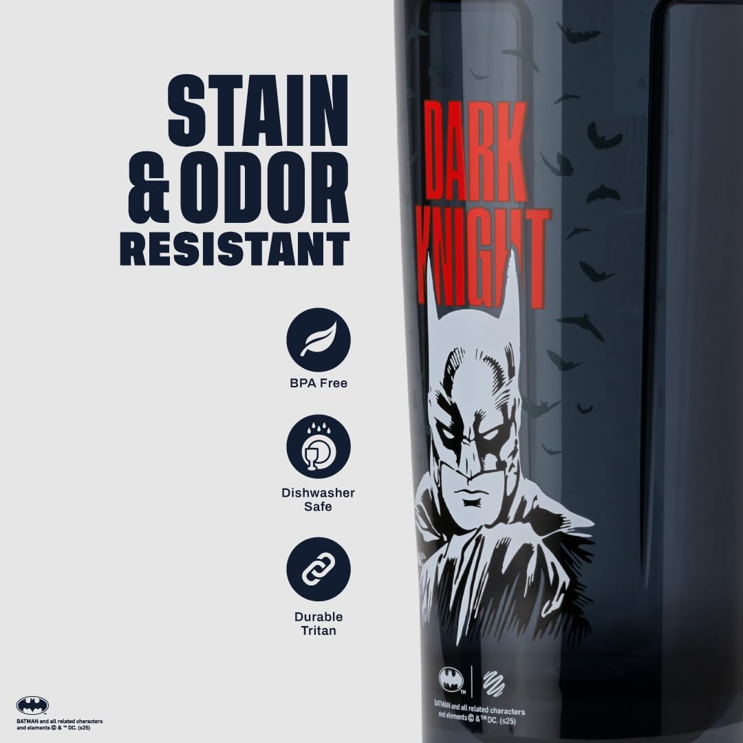 BlenderBottle DARK KNIGHT boca ancha abierta, facilita añadir ingredientes y limpieza