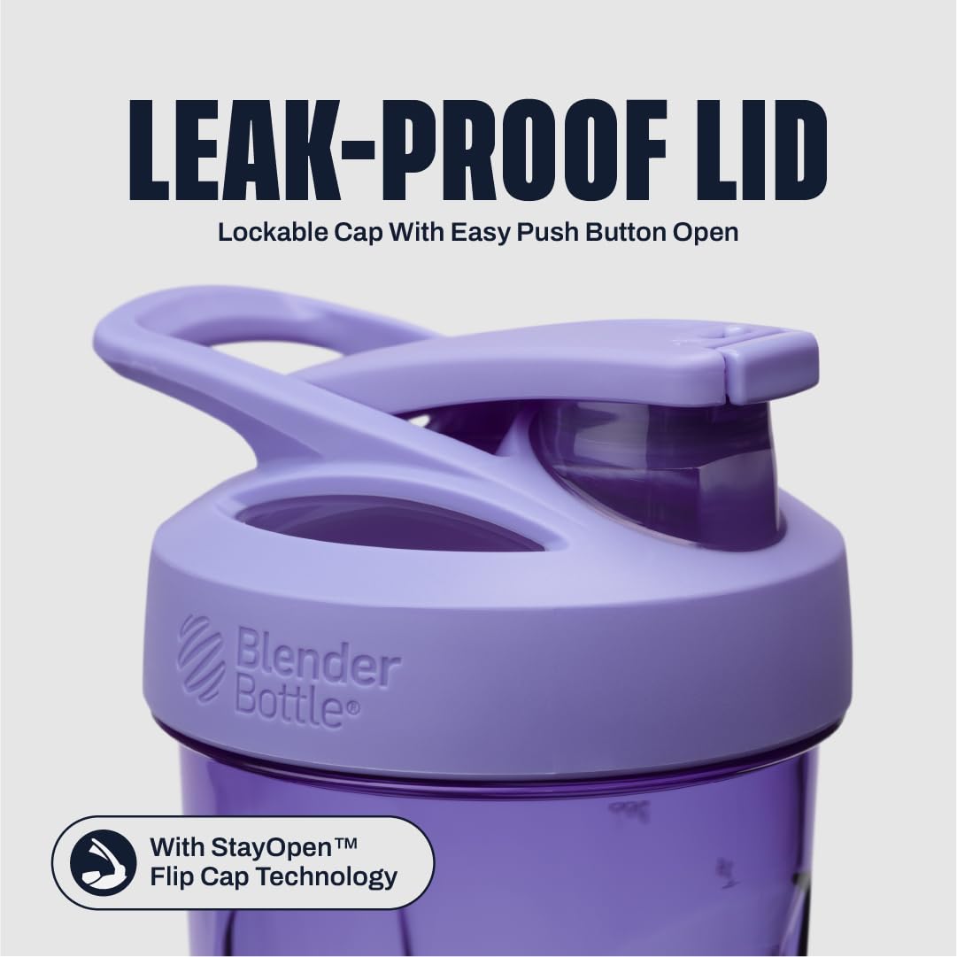 BlenderBottle detalle de la tapa con pestillo y pulsador, seguridad antiapertura