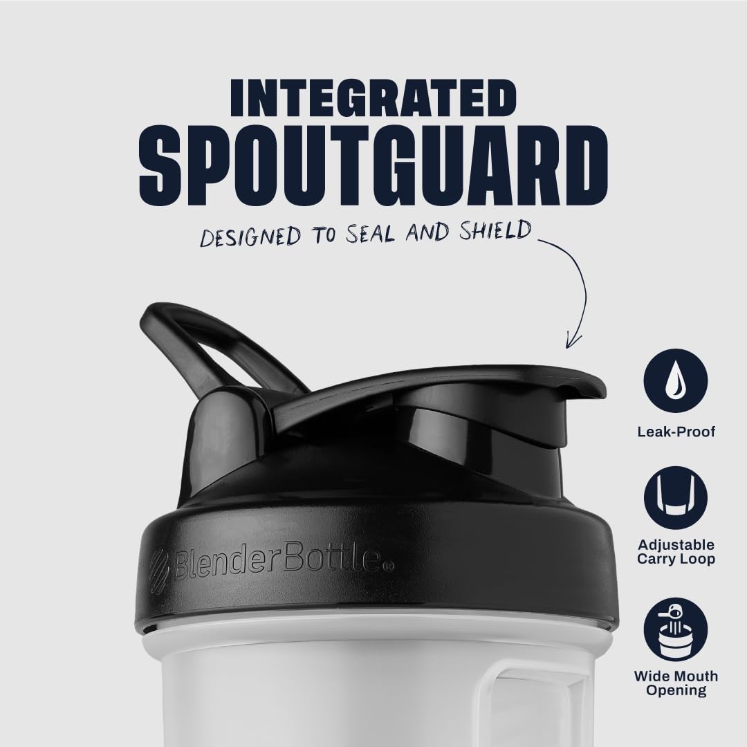 BlenderBottle detalle de la tapadera con SpoutGuard que mantiene limpio el pico