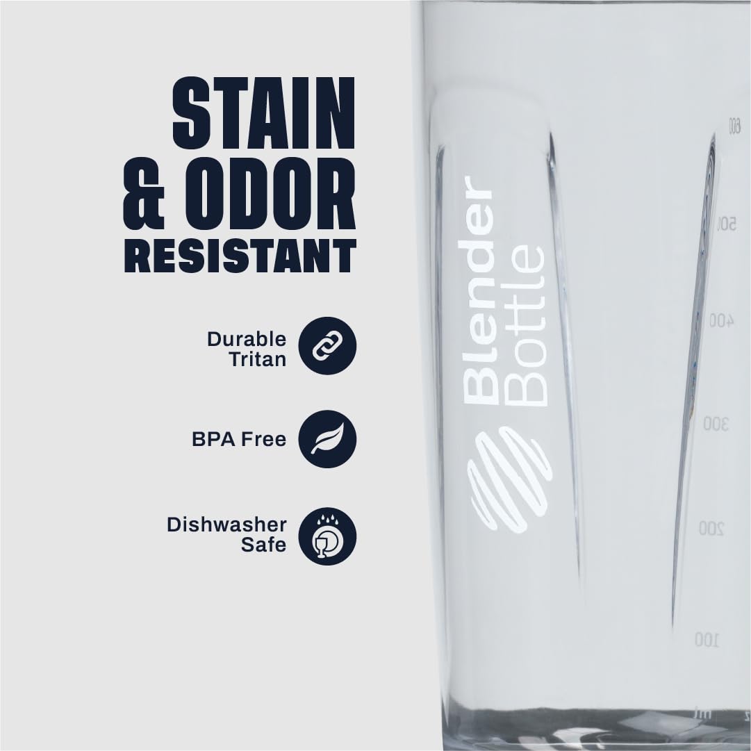 BlenderBottle en uso en gimnasio mezclando proteína rápidamente