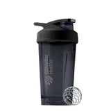 BlenderBottle vista frontal negra mostrando diseño y capacidad