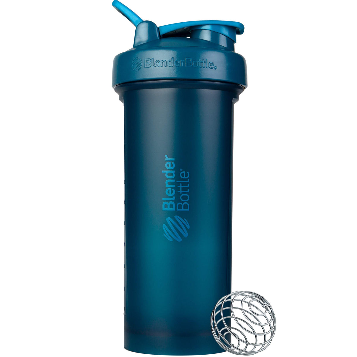 BlenderBottle vista frontal 45 oz Ocean Blue, diseño portátil y hermético