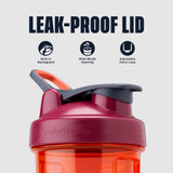 BlenderBottle detalle de la tapa y SpoutGuard, cierre hermético beneficioso