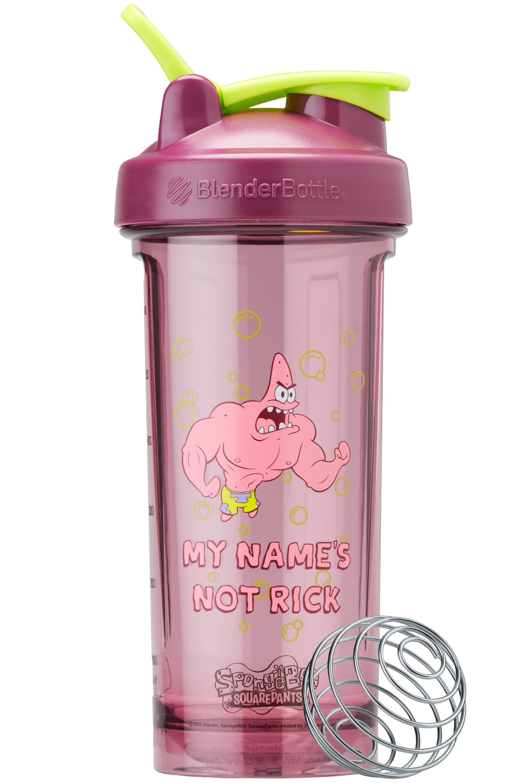 BlenderBottle Pro28 Spongebob vista frontal roja, diseño llamativo y mezcla eficiente