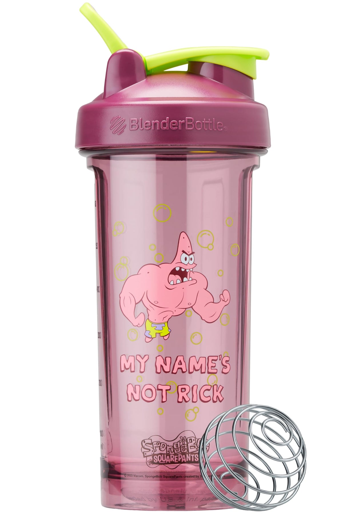 BlenderBottle Pro28 Spongebob vista frontal roja, diseño llamativo y mezcla eficiente