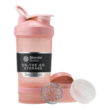 BlenderBottle ProStak vista frontal color Rose Pink, transporte cómodo