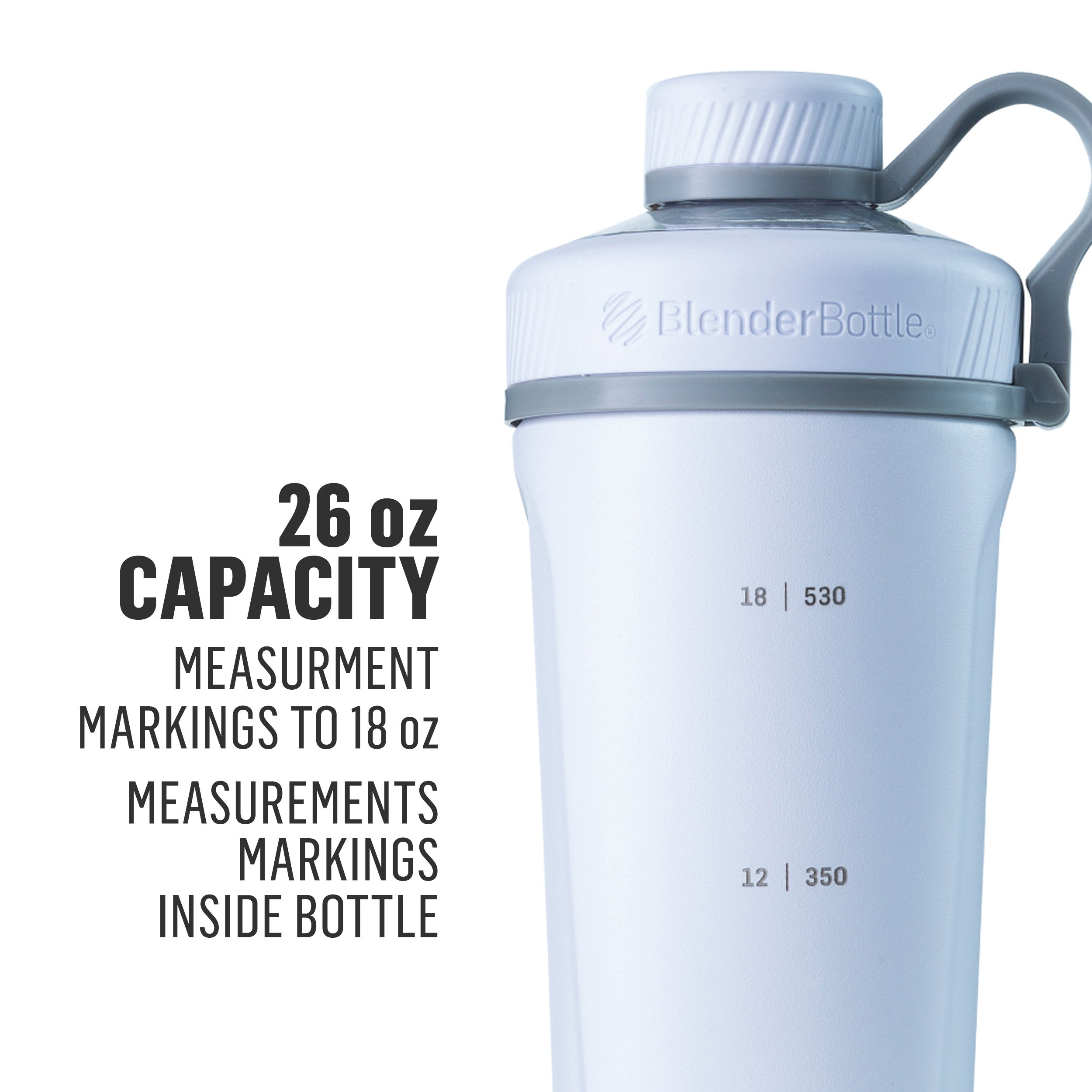 BlenderBottle Radian detalle de la tapa y boquilla centrada para sellado seguro
