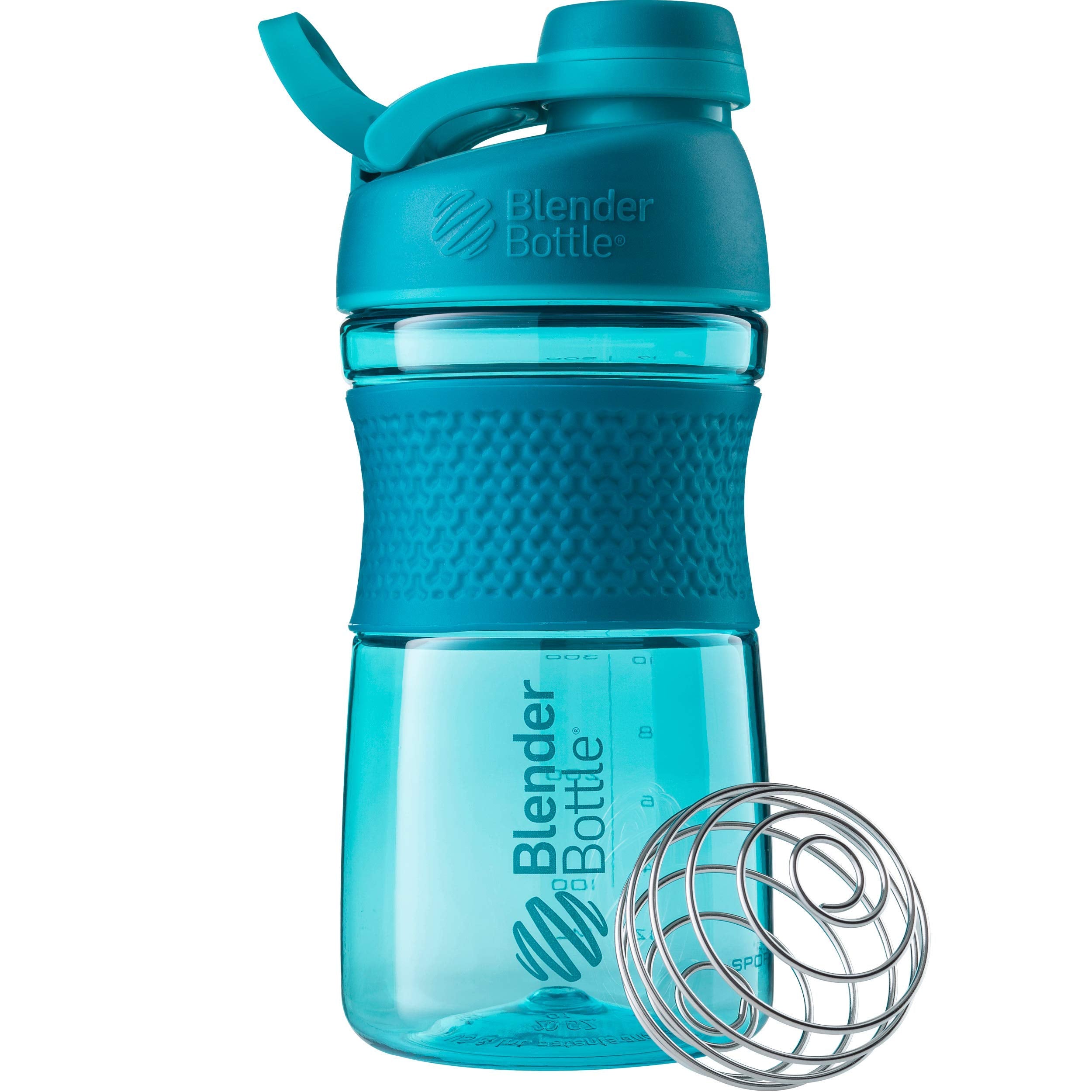 BlenderBottle sportmixer frontal color teal mostrando diseño y tapa segura