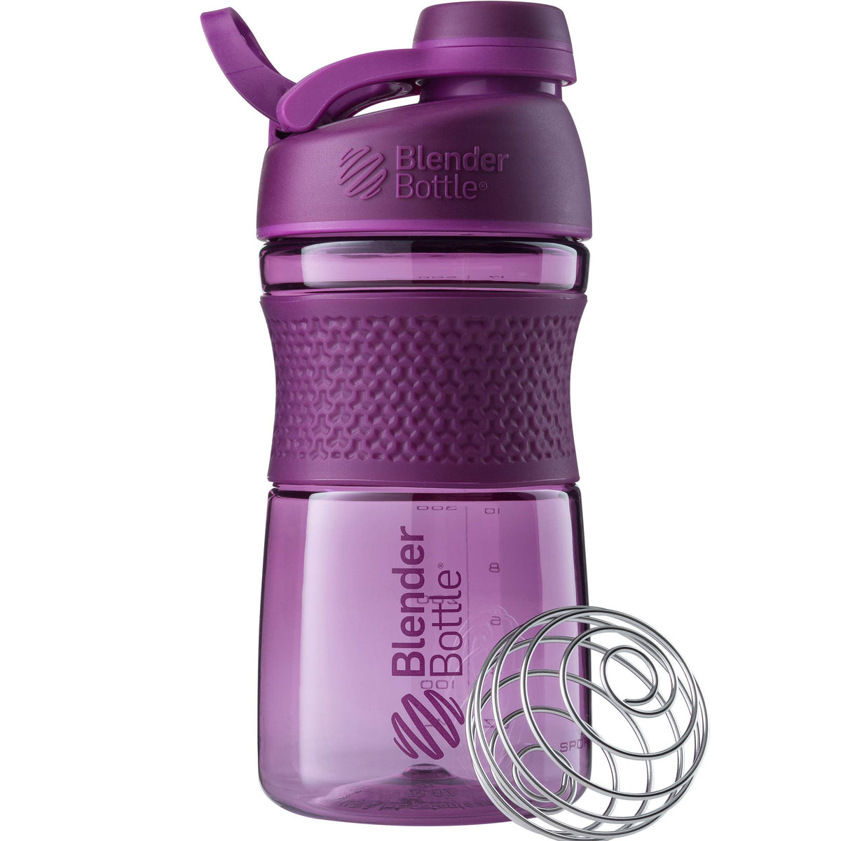 BlenderBottle SportMixer frontal mostrando color plum y diseño portátil
