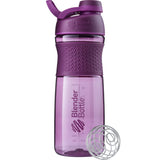 BlenderBottle vista frontal mostrando diseño plum y capacidad, ideal para gimnasio
