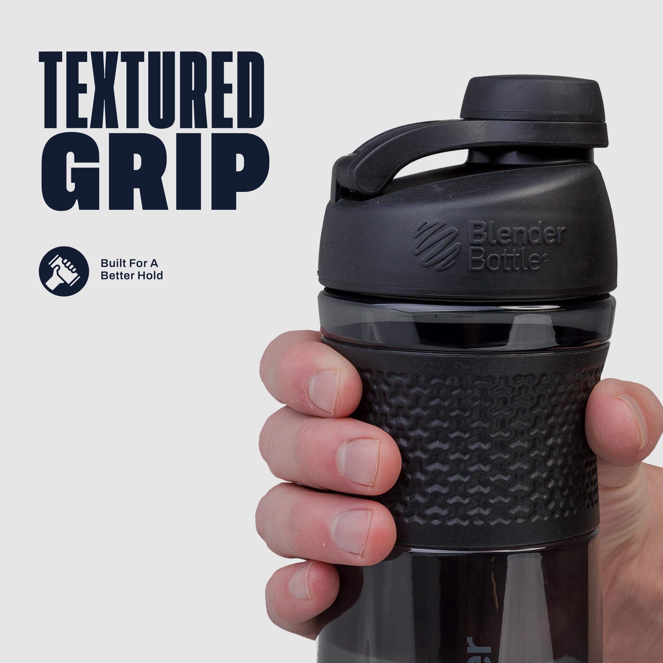 BlenderBottle agarre texturizado para mejor sujeción durante entrenos