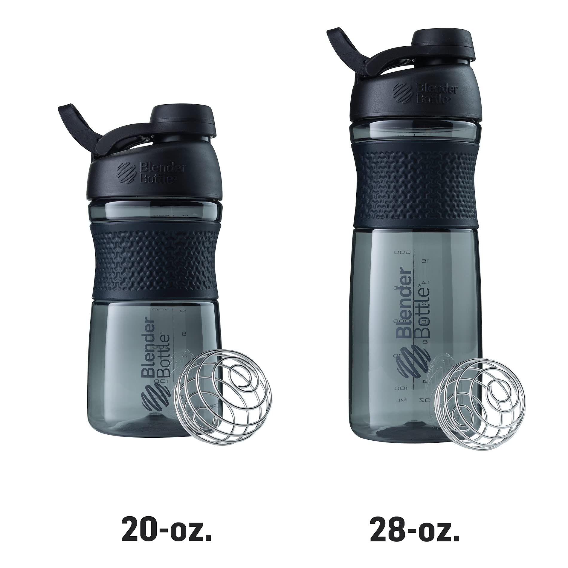 BlenderBottle en gimnasio colgada del agarre plegable facilitando transporte
