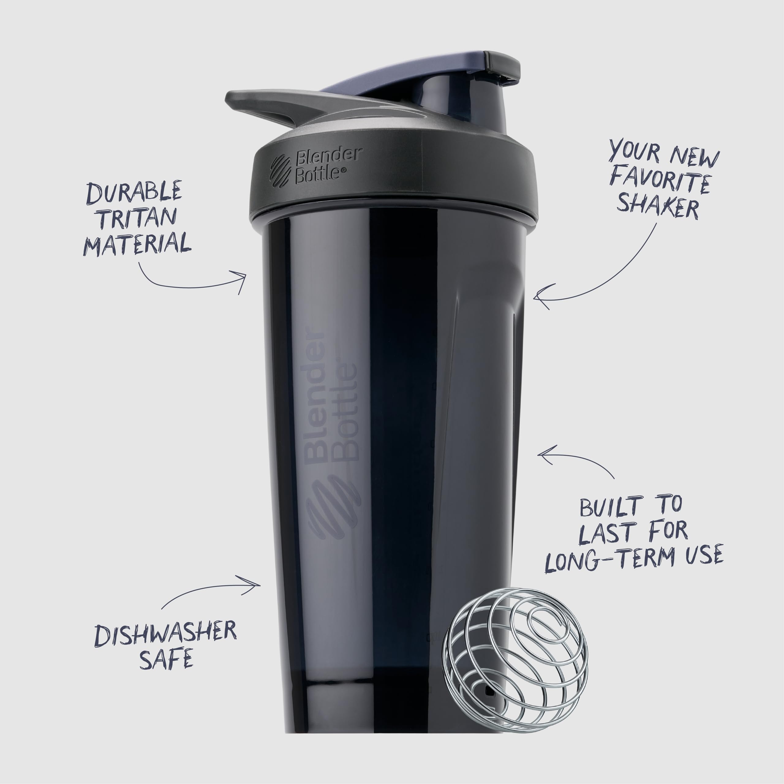 BlenderBottle Strada con BlenderBall de acero mezclando polvo rápidamente sin grumos