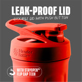 BlenderBottle Strada detalle de la tapa con botón y cierre antidersames beneficioso