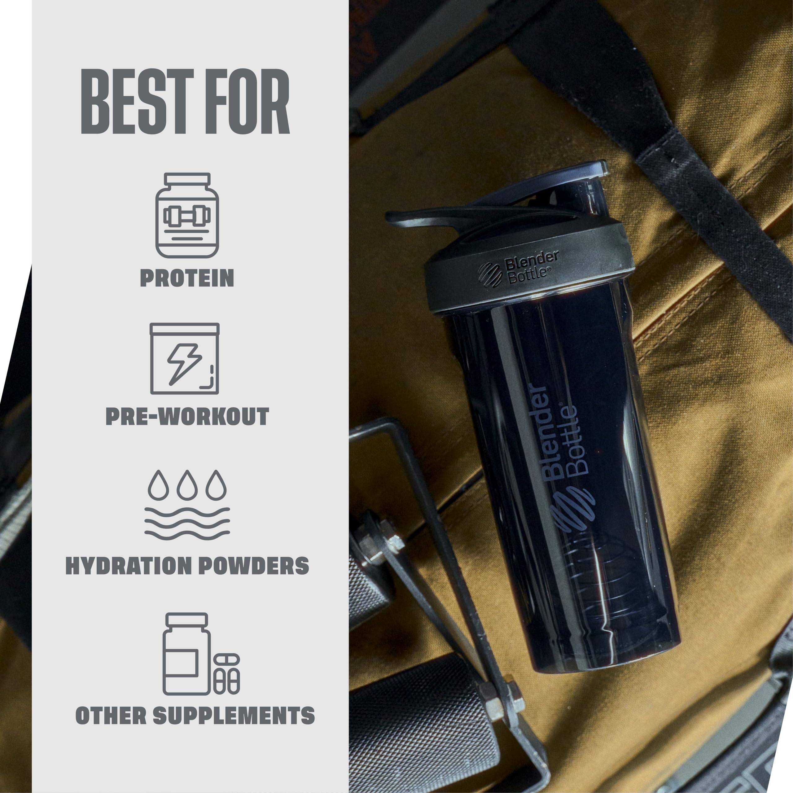 BlenderBottle Strada en mano para comparar tamaño y transportar con comodidad