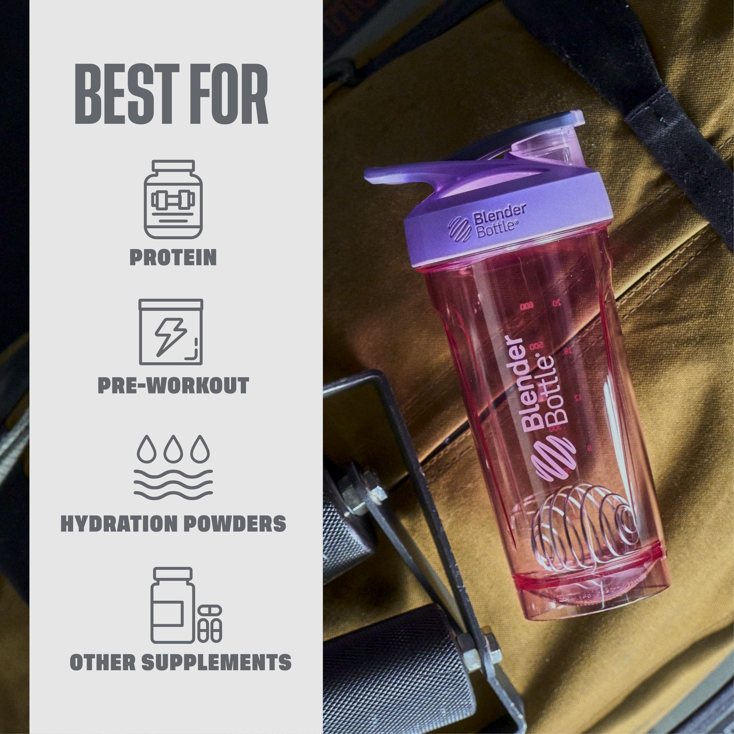 BlenderBottle Strada comparación de tamaño en mano para evaluar capacidad y transporte