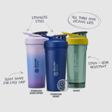Comparación de tamaño de la BlenderBottle Strada en portavasos de coche para referencia de escala