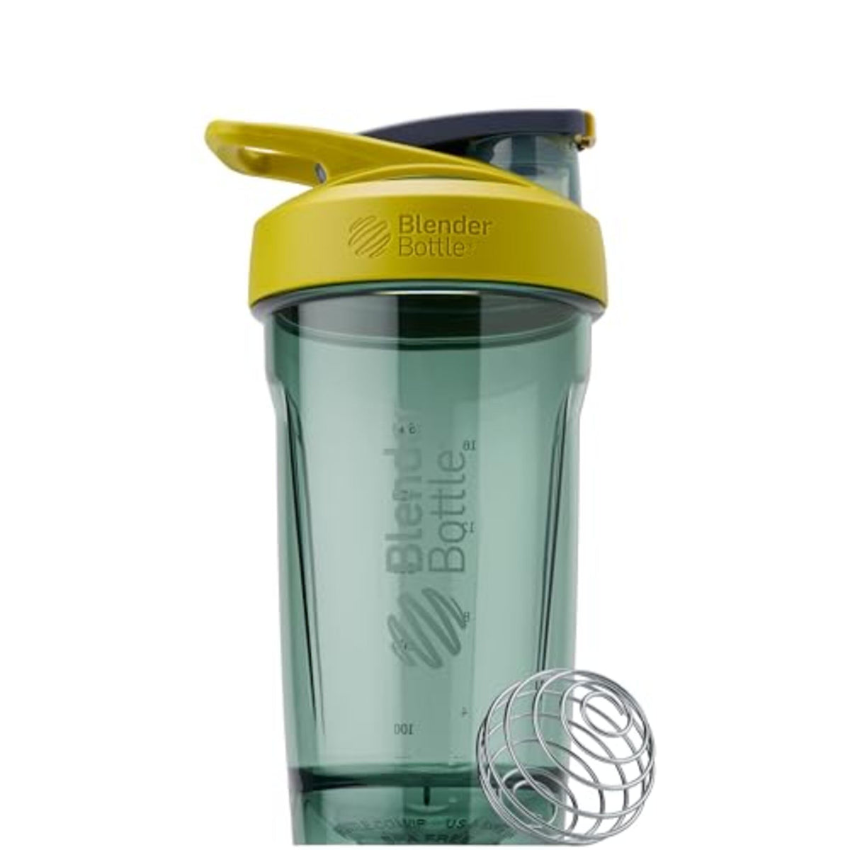 BlenderBottle Strada vista frontal en amarillo mostrando capacidad y diseño práctico
