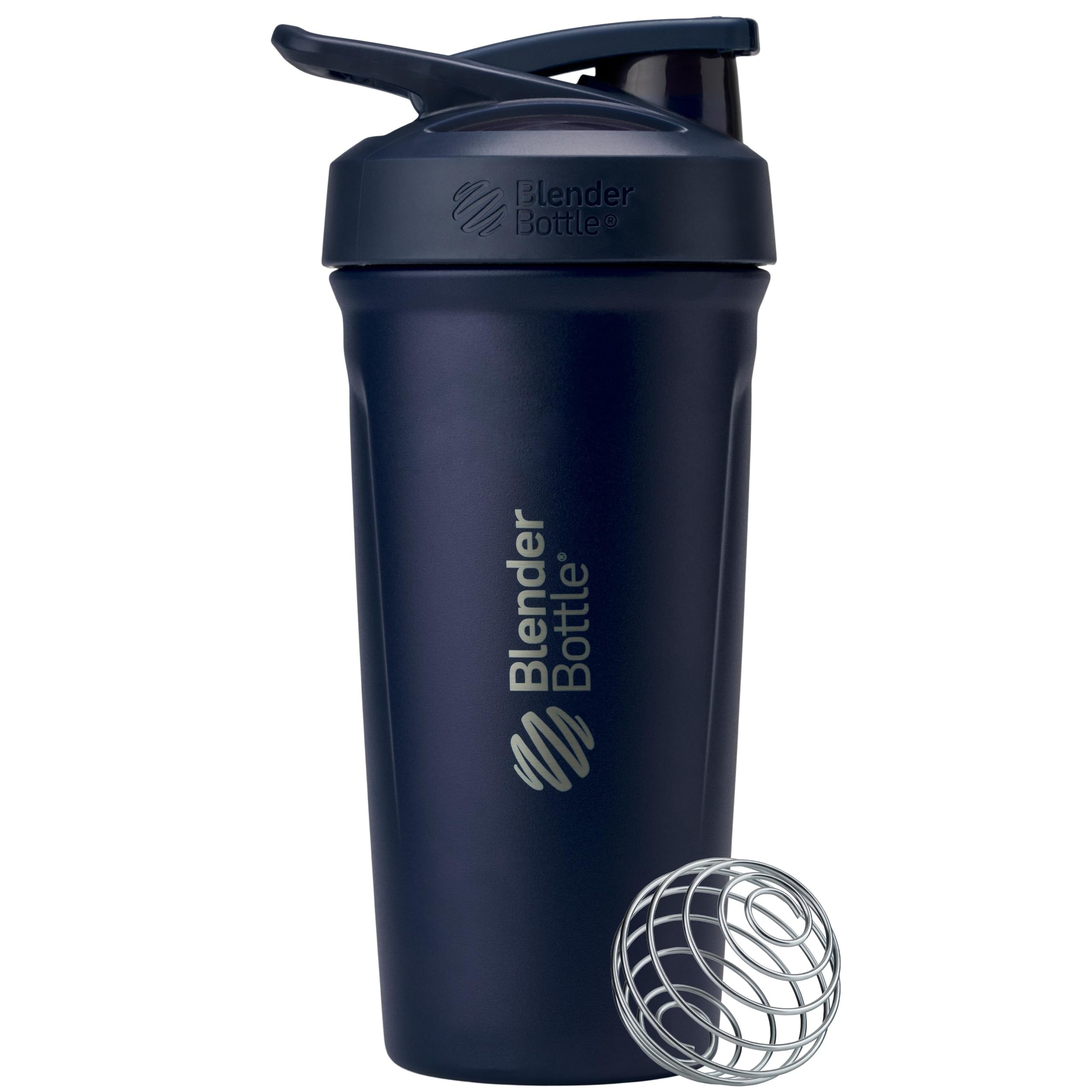 BlenderBottle Strada vista frontal azul navy con tapa segura y estética