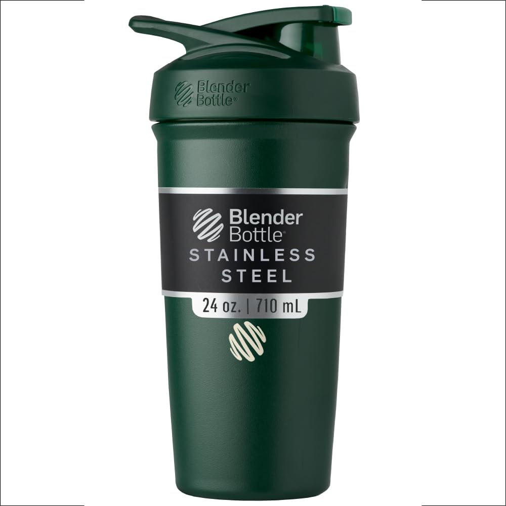 BlenderBottle Strada vista frontal verde forest con tapa cerrada y diseño elegante