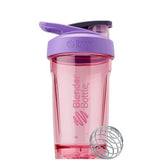 BlenderBottle Strada morado vista frontal, botella segura y portátil