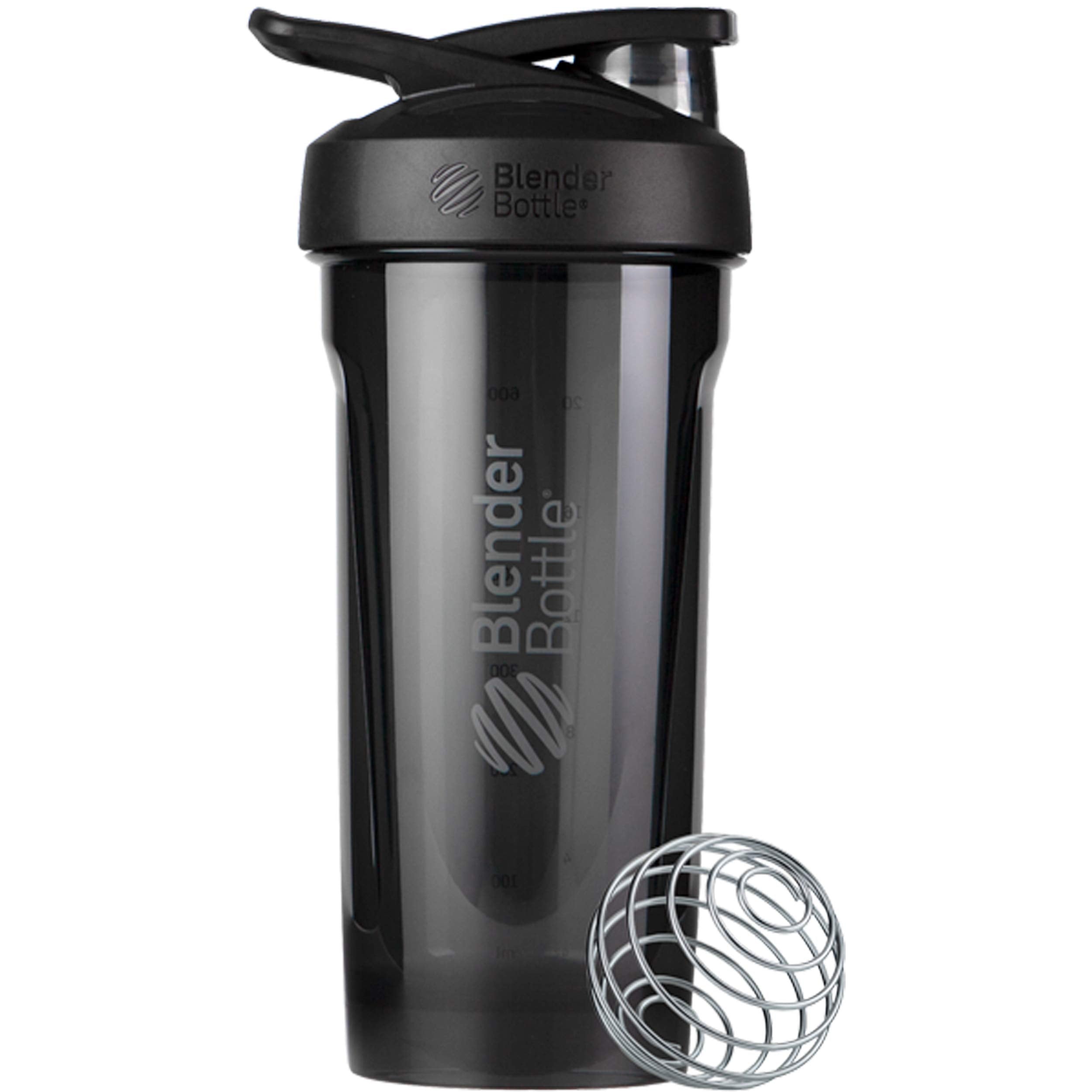 BlenderBottle Strada frontal en negro mostrando diseño y capacidad, ideal para llevar