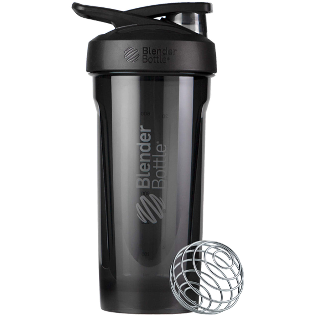 BlenderBottle Strada frontal en negro mostrando diseño y capacidad, ideal para llevar
