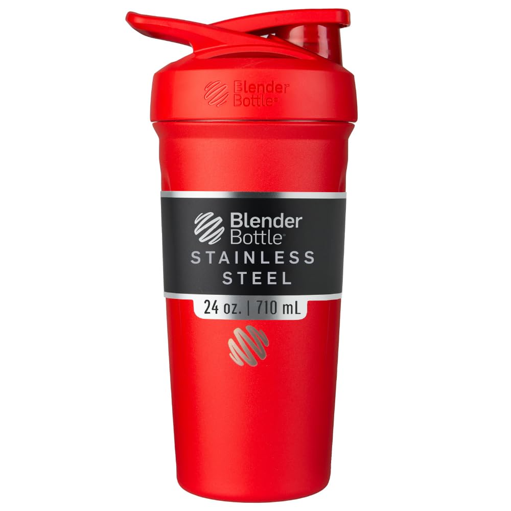 BlenderBottle Strada frontal en rojo mostrando su diseño elegante y aislamiento