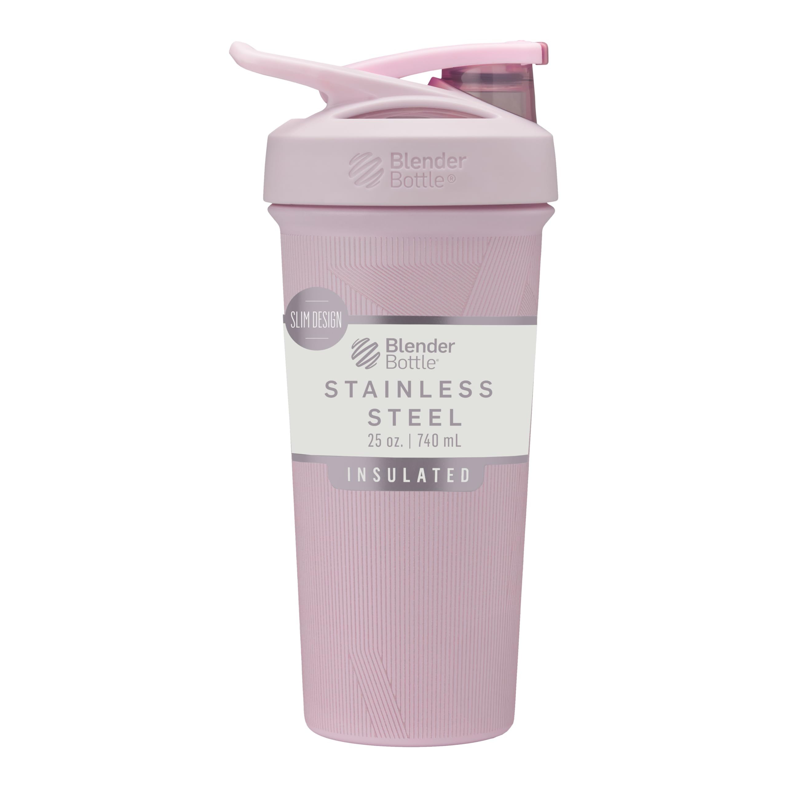 BlenderBottle Strada vista frontal rosa rayas, diseño elegante y portátil