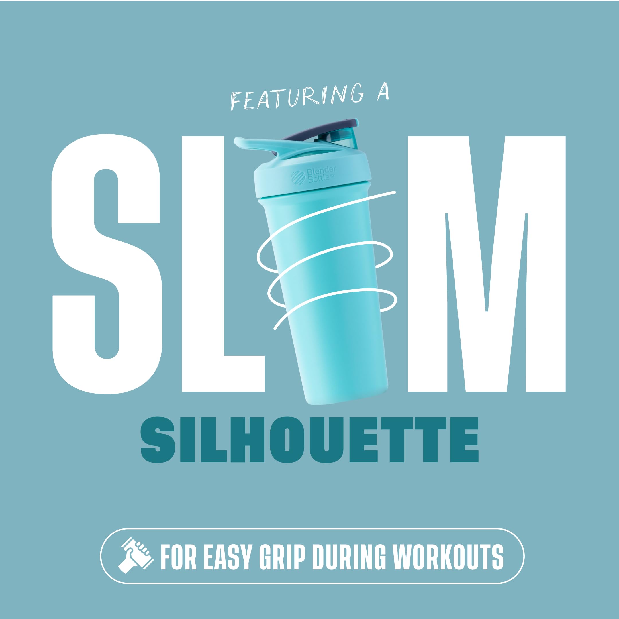 BlenderBottle Strada Sleek en escritorio mostrando uso diario y estilo
