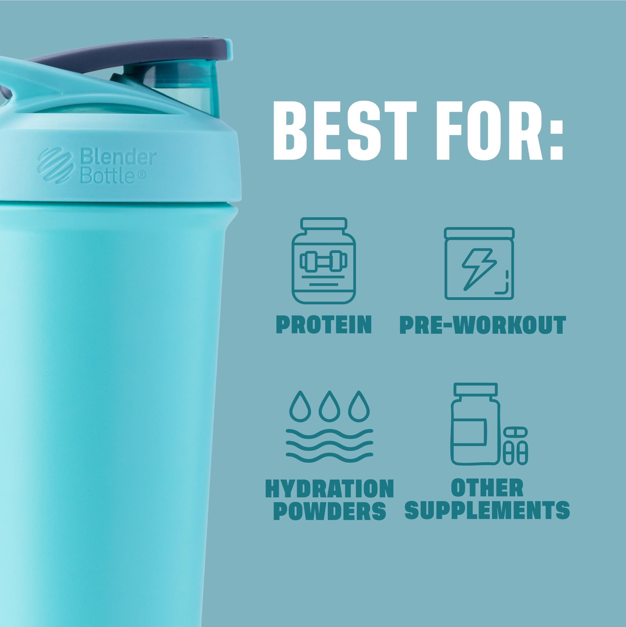 BlenderBottle Strada Sleek base redondeada que mejora mezcla sin grumos