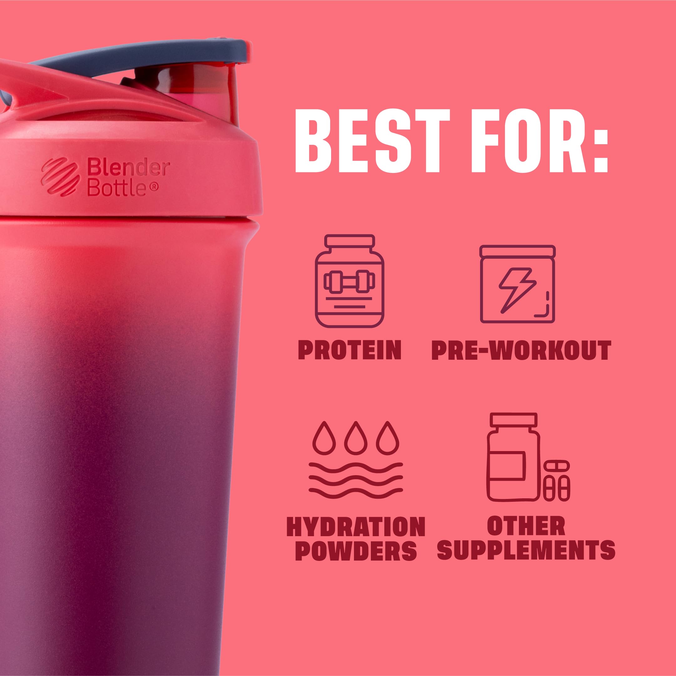 BlenderBottle Strada Sleek base redondeada que mejora el mezclado y la textura