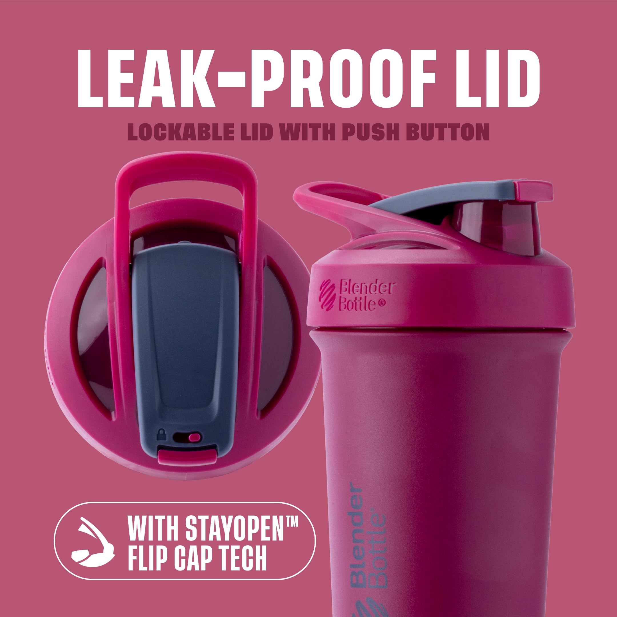 BlenderBottle Strada Sleek primer plano de la tapa con cierre, evita derrames