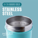 BlenderBottle Strada Sleek detalle de acero inoxidable que conserva frío