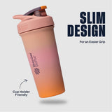 BlenderBottle Strada Sleek acabado sunrise mostrando color y resistencia del acero