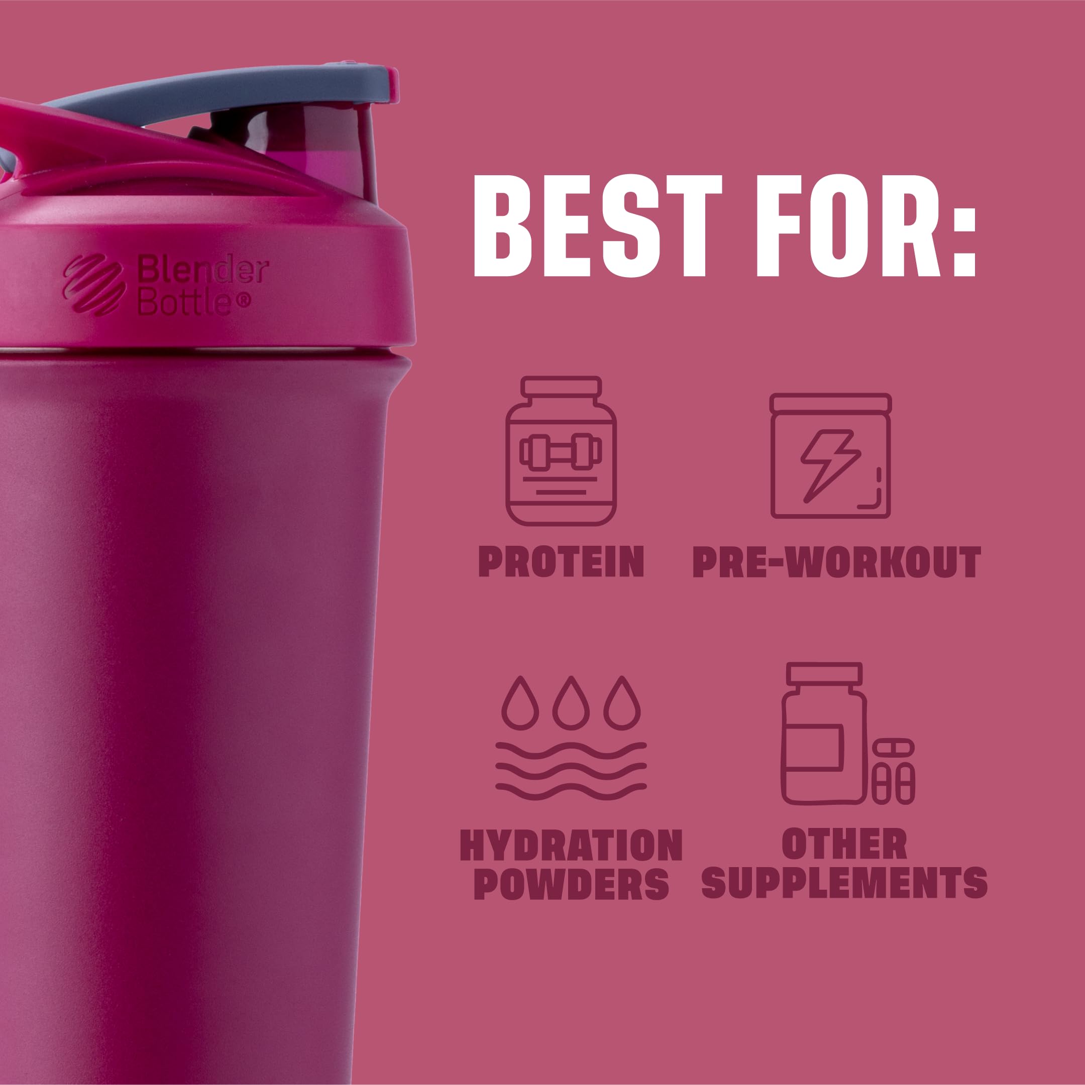 BlenderBottle Strada Sleek en uso durante entrenamiento, mezcla sin salpicaduras