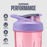 BlenderBottle Strada primer plano de tapa con botón y seguro, evita aperturas accidentales