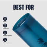 BlenderBottle en mano en gimnasio, transporte cómodo y fiable