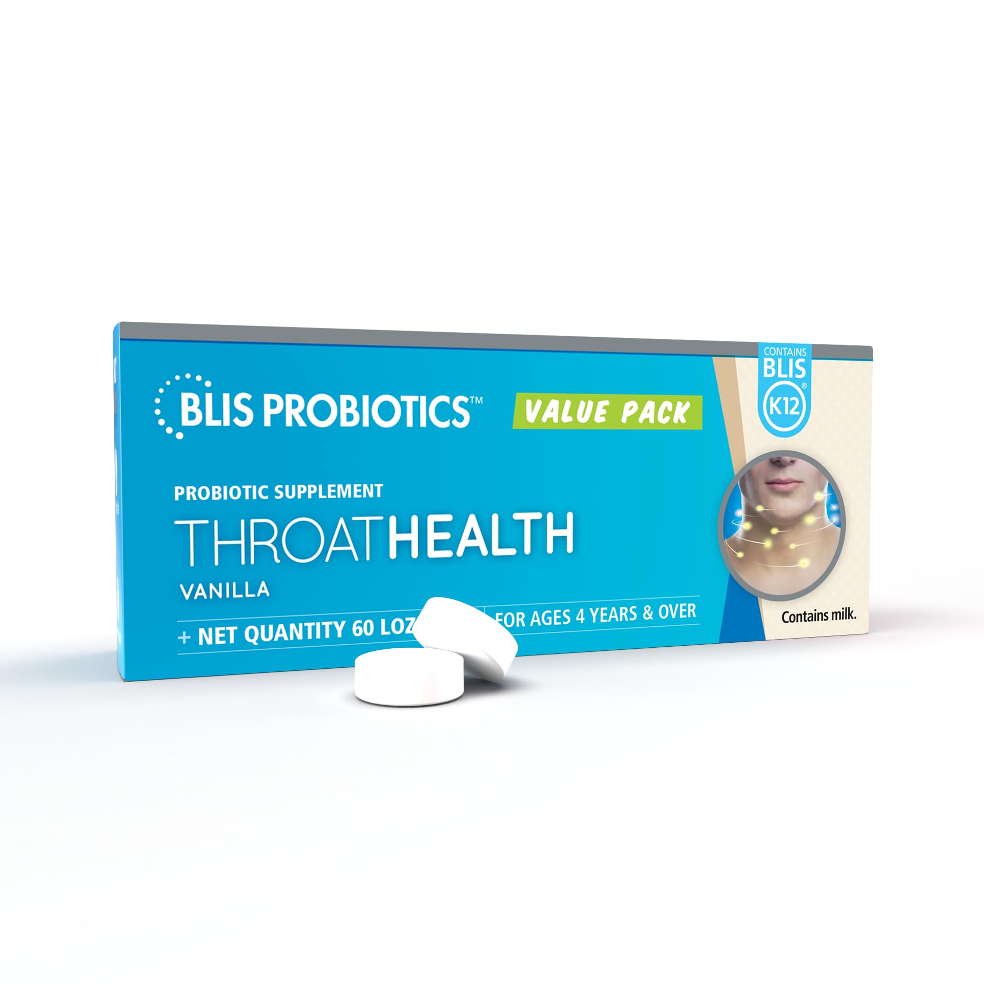 BLIS empaque frontal mostrando 60 pastillas y beneficios visibles