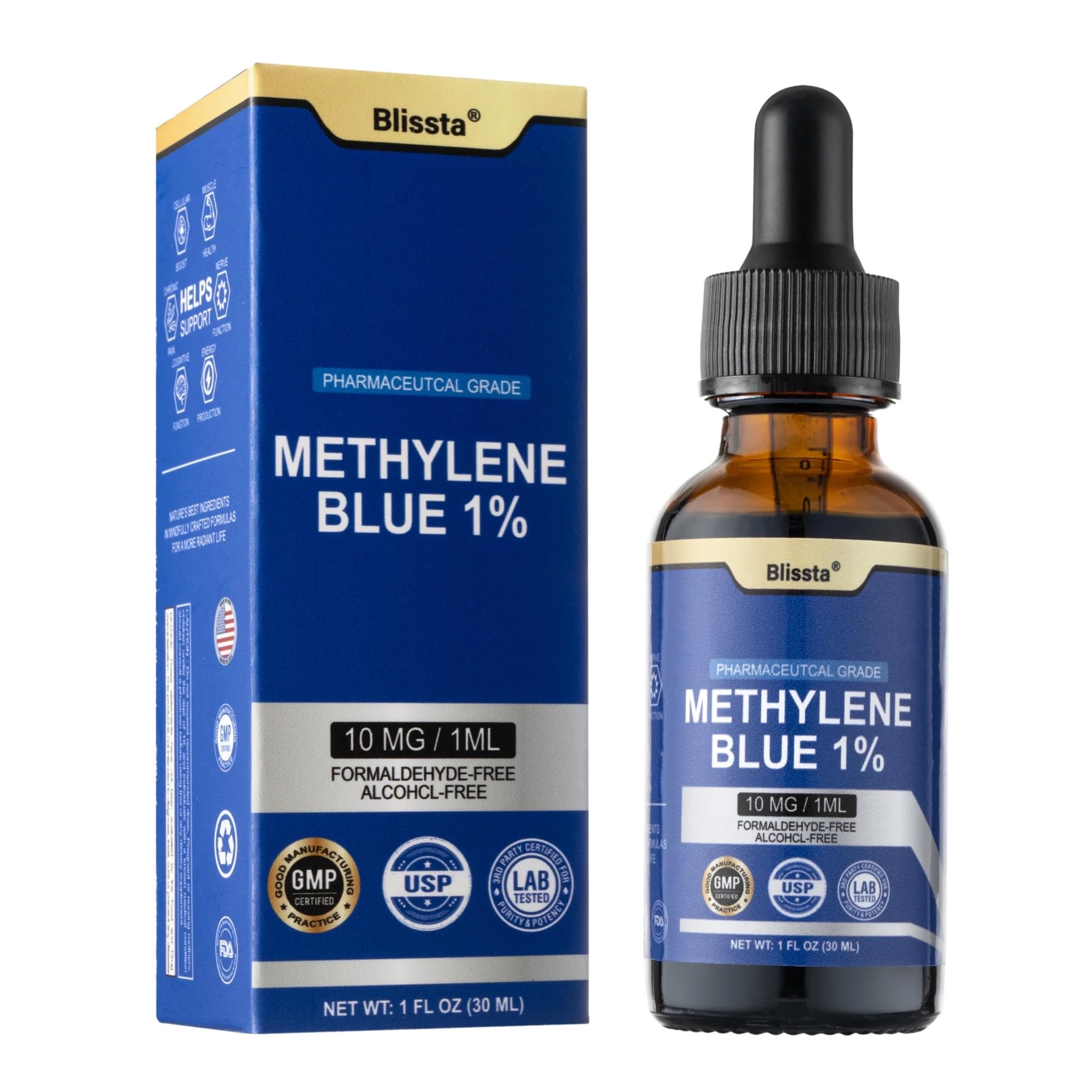 Blissta botella frontal 30 ml mostrando envase protegido para mayor pureza