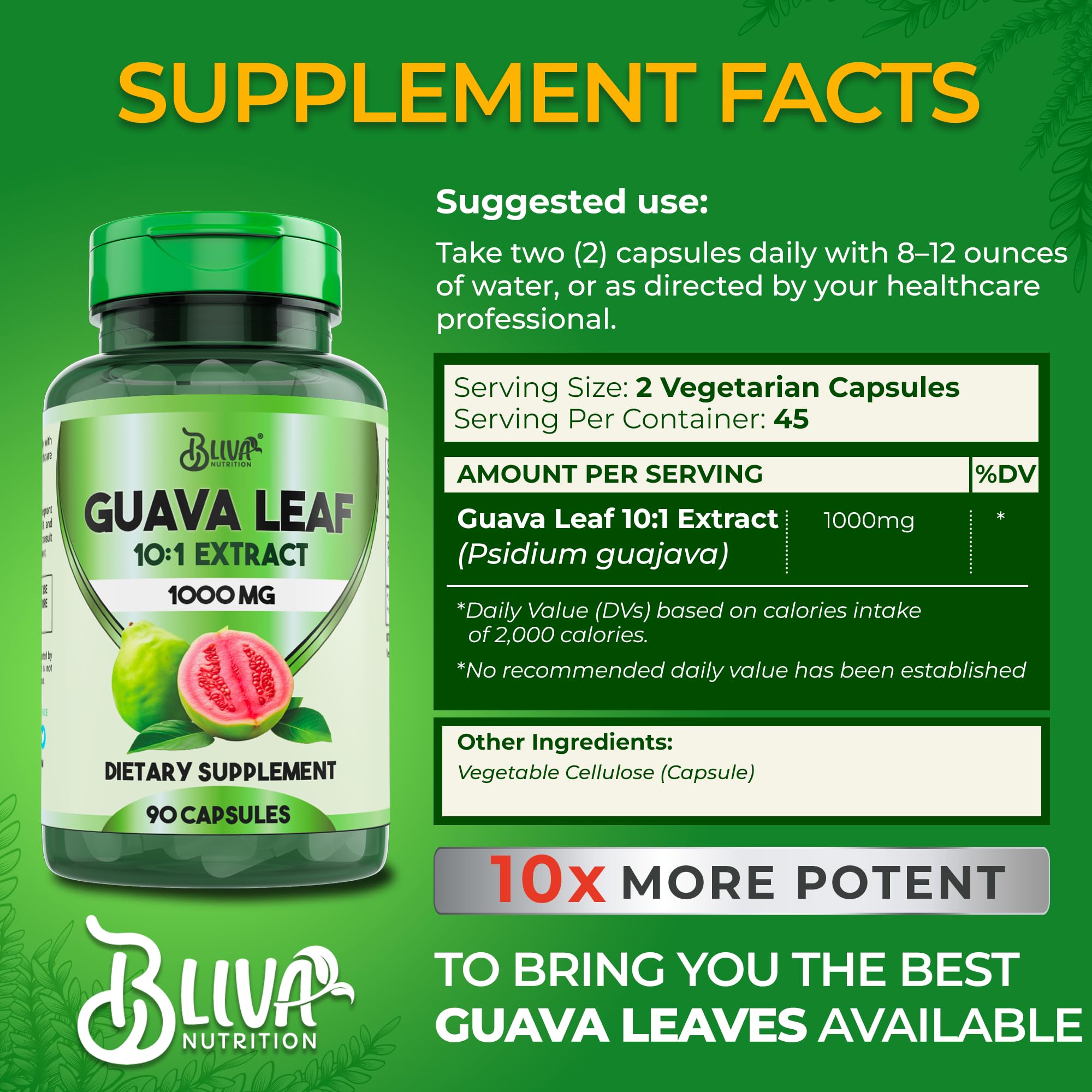 BLIVA NUTRITION cápsula vegetariana en primer plano con textura uniforme