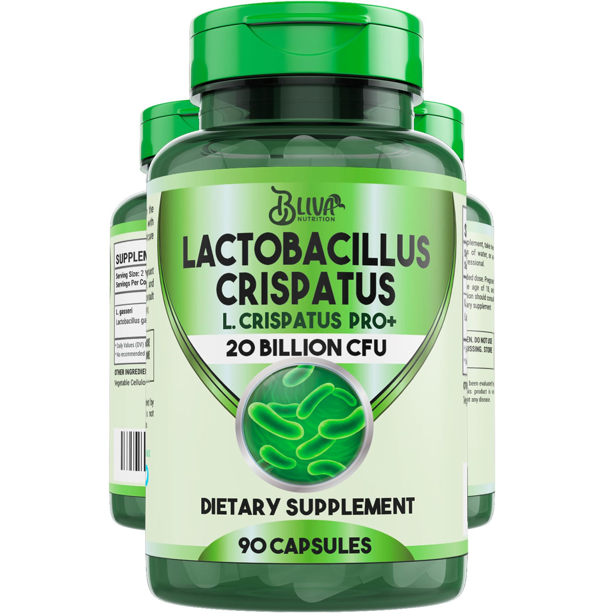 BLIVA NUTRITION botella frontal mostrando diseño y cantidad de cápsulas para confianza