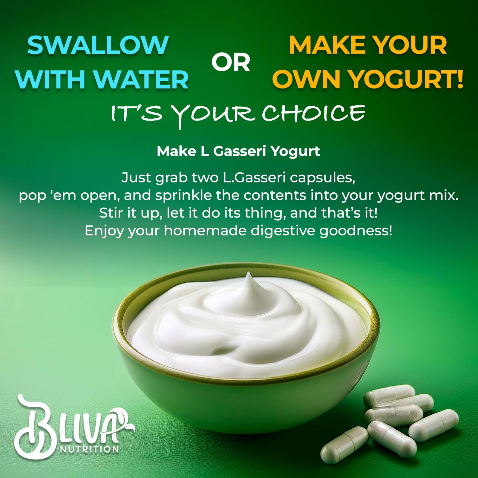 BLIVA NUTRITION comparación de cápsula junto a moneda para escala
