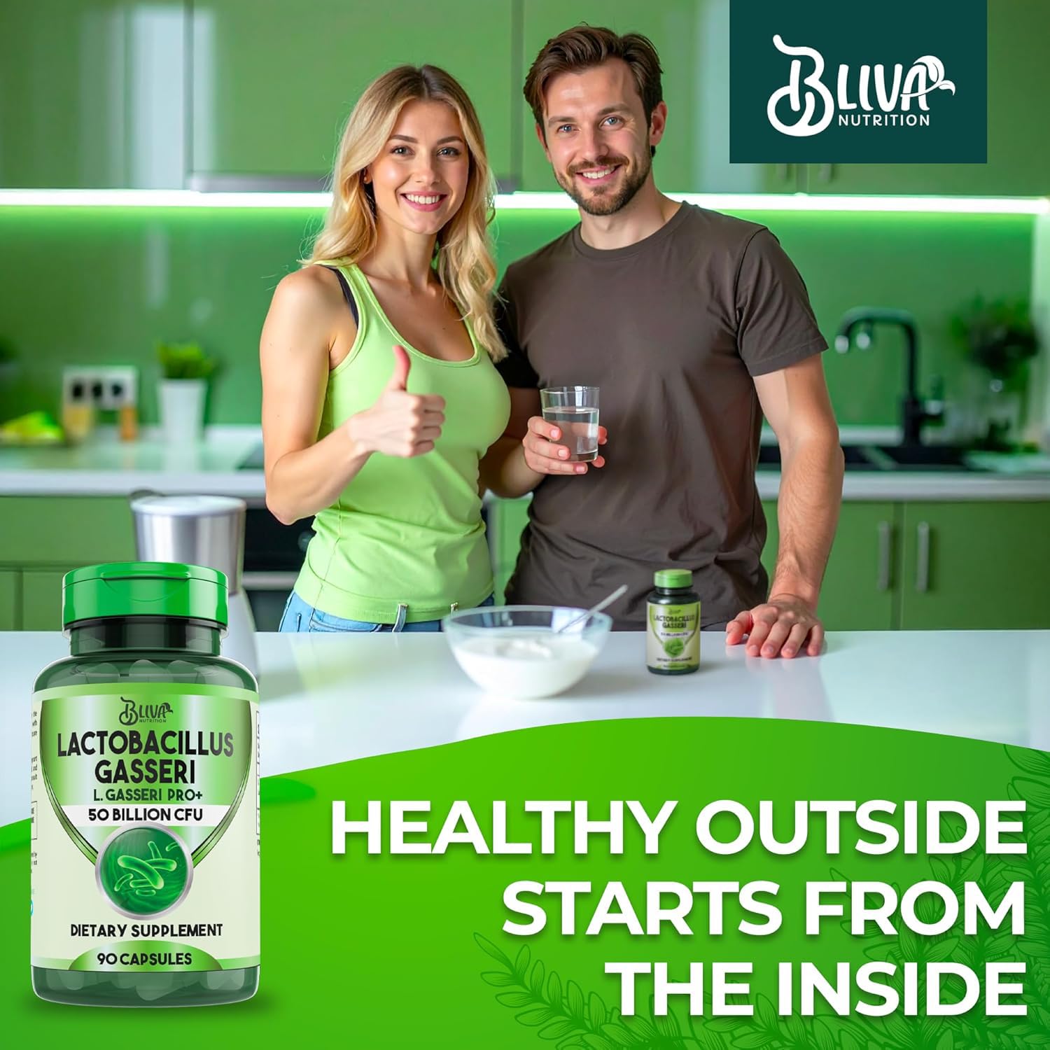 BLIVA NUTRITION frasco en mesa de desayuno sugiere integración diaria